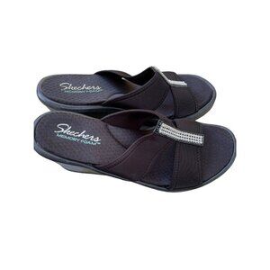 Skechers Sandals Womens Slip On Wedge Heel Strap bling Memory Foam Size 9